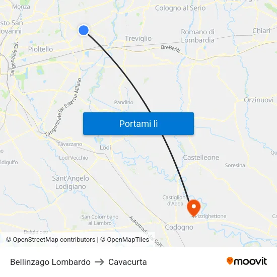 Bellinzago Lombardo to Cavacurta map