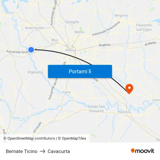 Bernate Ticino to Cavacurta map
