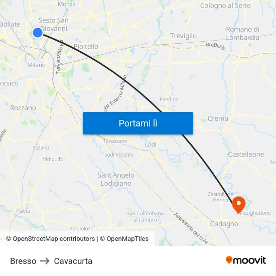 Bresso to Cavacurta map
