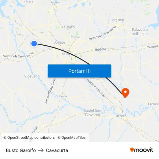 Busto Garolfo to Cavacurta map
