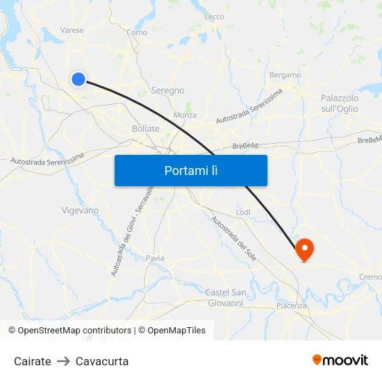 Cairate to Cavacurta map