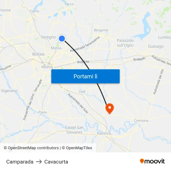 Camparada to Cavacurta map