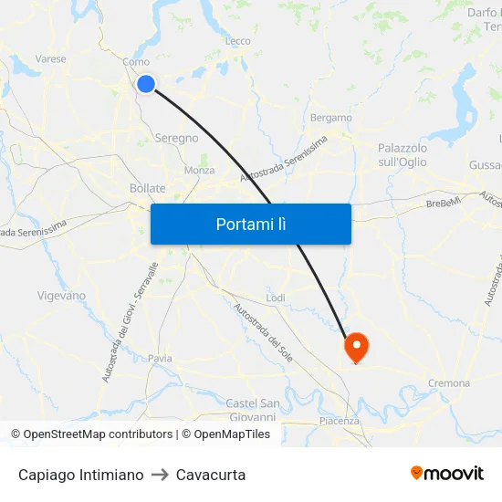 Capiago Intimiano to Cavacurta map