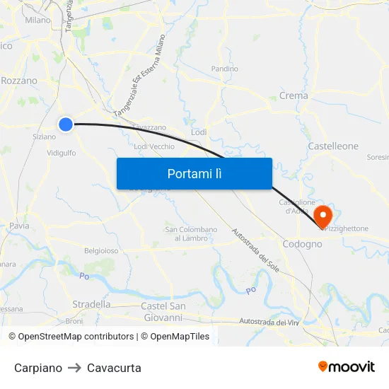Carpiano to Cavacurta map