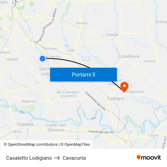 Casaletto Lodigiano to Cavacurta map