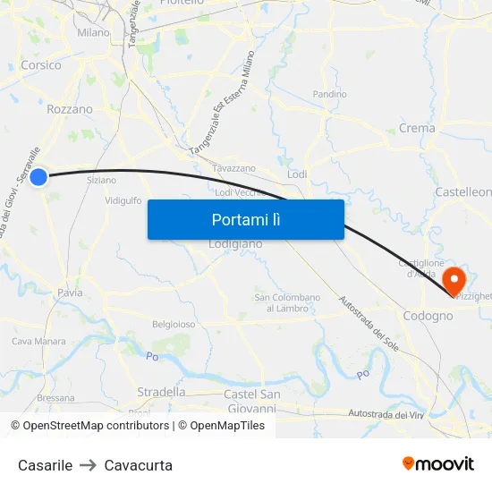 Casarile to Cavacurta map