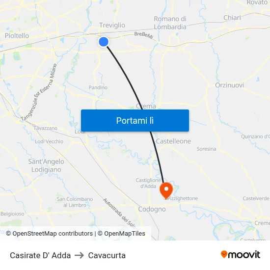 Casirate D' Adda to Cavacurta map