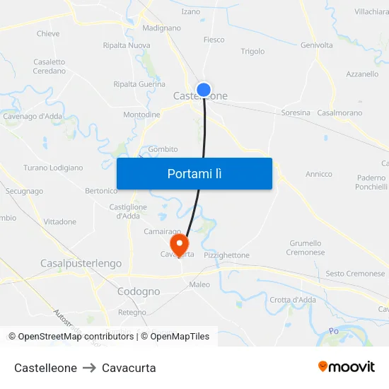 Castelleone to Cavacurta map