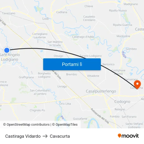 Castiraga Vidardo to Cavacurta map