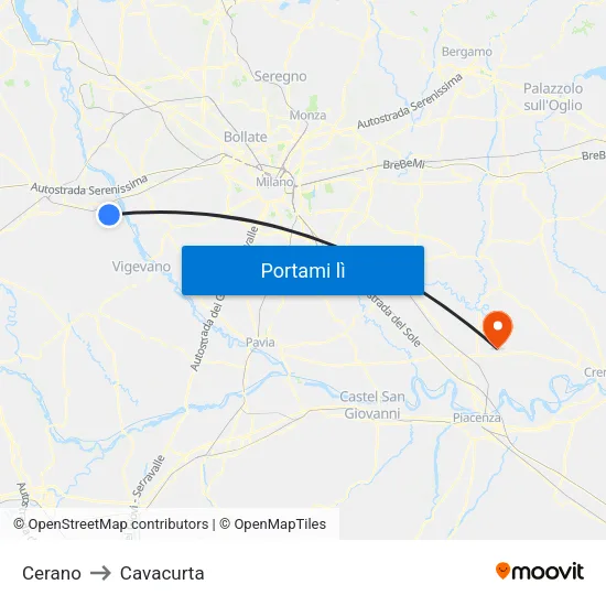 Cerano to Cavacurta map