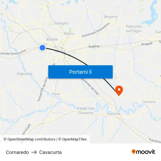 Cornaredo to Cavacurta map