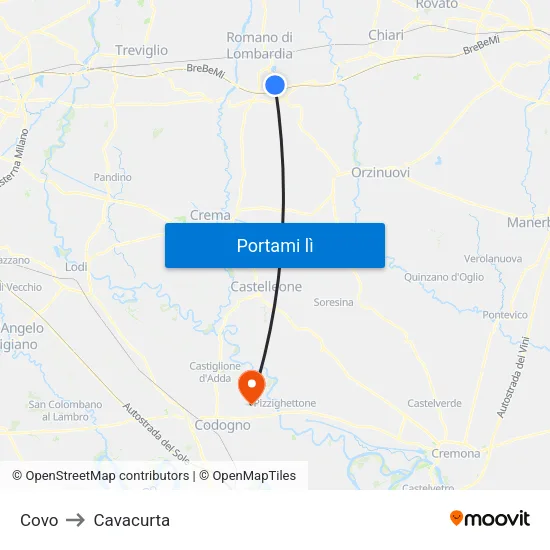 Covo to Cavacurta map
