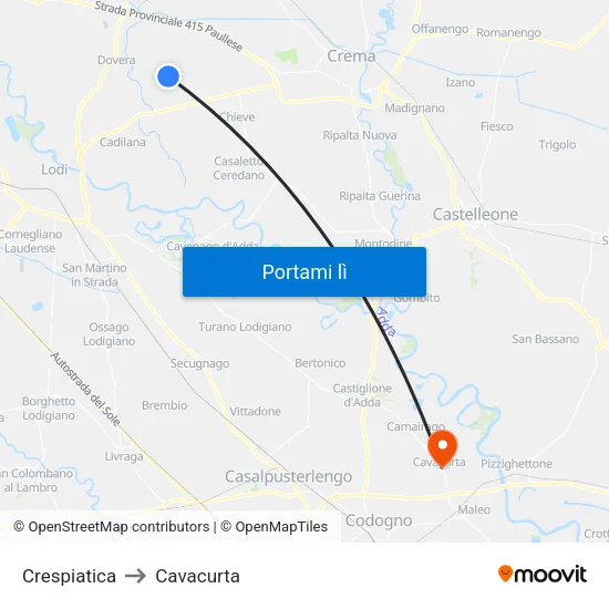 Crespiatica to Cavacurta map