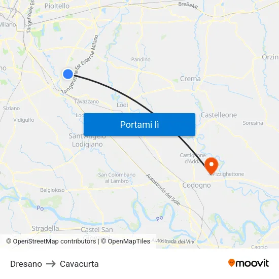 Dresano to Cavacurta map