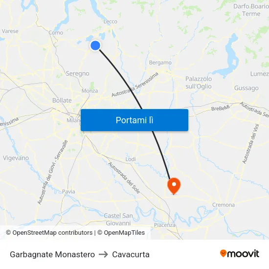 Garbagnate Monastero to Cavacurta map
