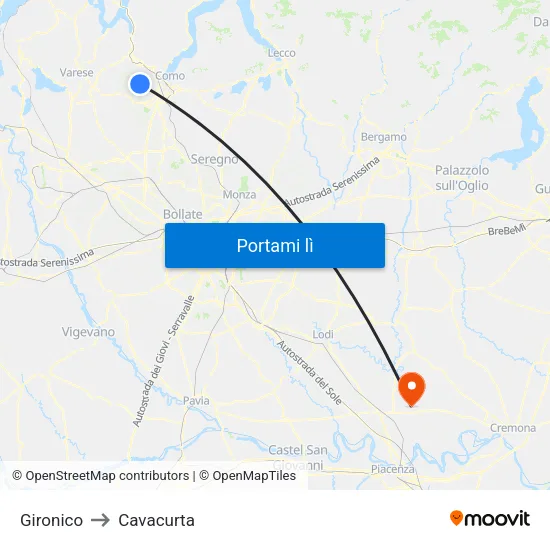 Gironico to Cavacurta map