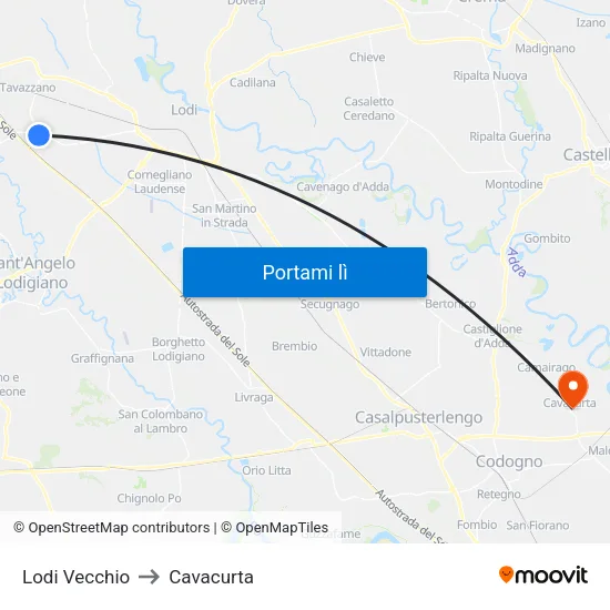 Lodi Vecchio to Cavacurta map