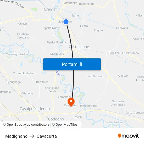 Madignano to Cavacurta map