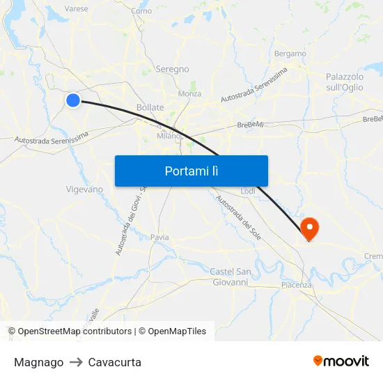 Magnago to Cavacurta map