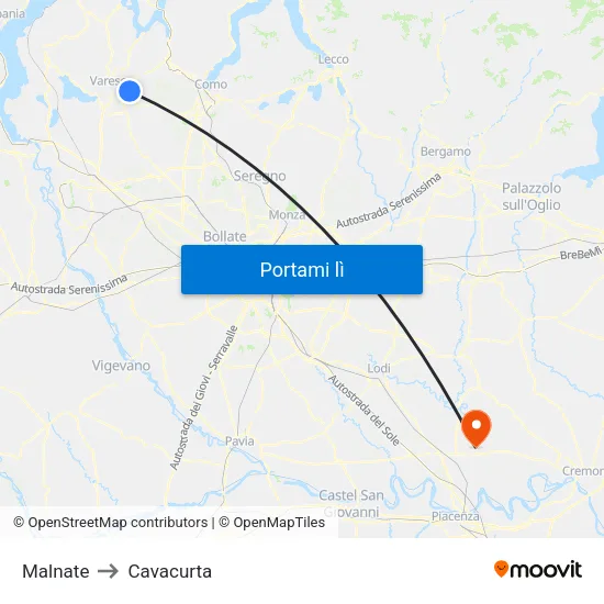 Malnate to Cavacurta map