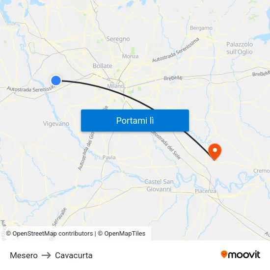 Mesero to Cavacurta map