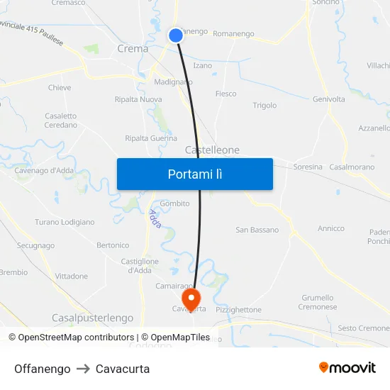 Offanengo to Cavacurta map