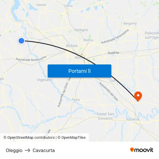 Oleggio to Cavacurta map