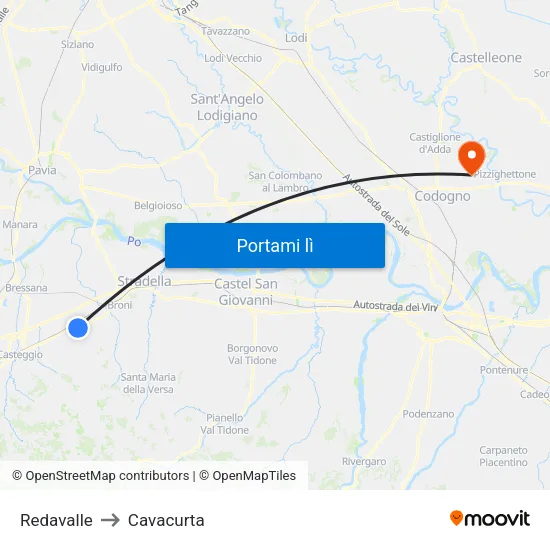 Redavalle to Cavacurta map