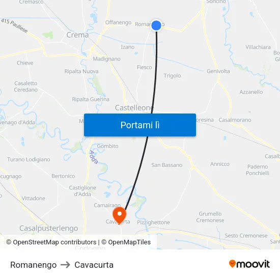 Romanengo to Cavacurta map