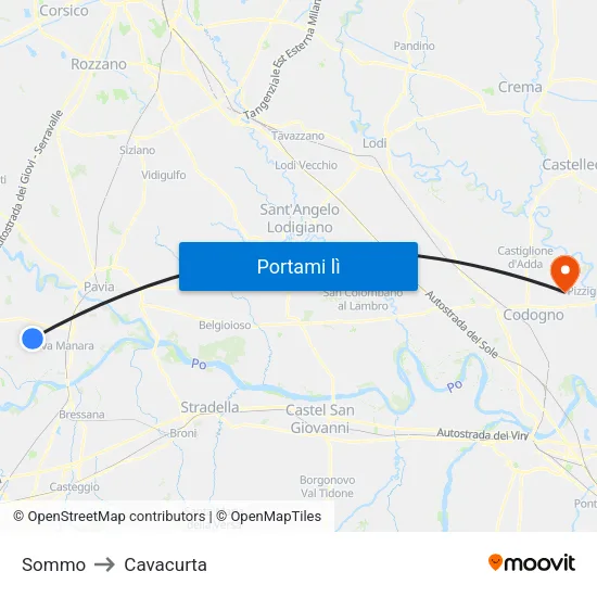 Sommo to Cavacurta map