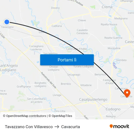 Tavazzano Con Villavesco to Cavacurta map