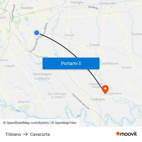 Tribiano to Cavacurta map