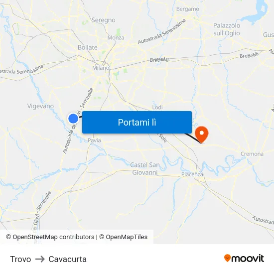 Trovo to Cavacurta map