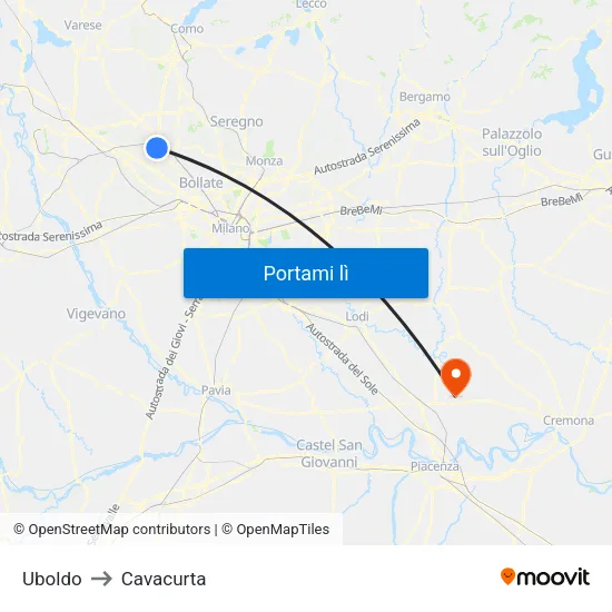 Uboldo to Cavacurta map