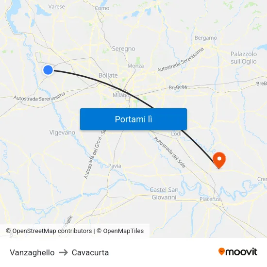 Vanzaghello to Cavacurta map