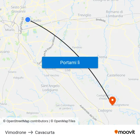 Vimodrone to Cavacurta map