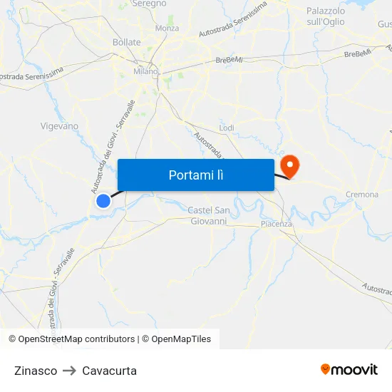 Zinasco to Cavacurta map