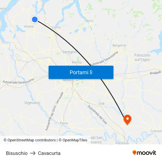 Bisuschio to Cavacurta map