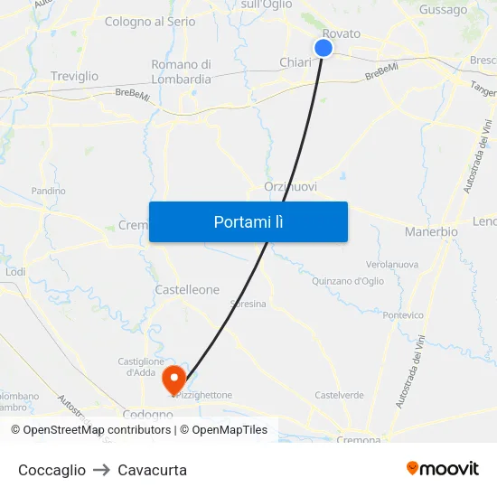 Coccaglio to Cavacurta map