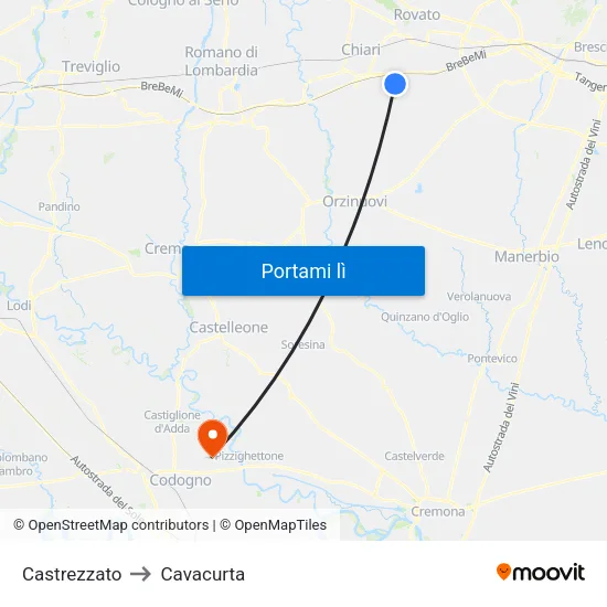 Castrezzato to Cavacurta map