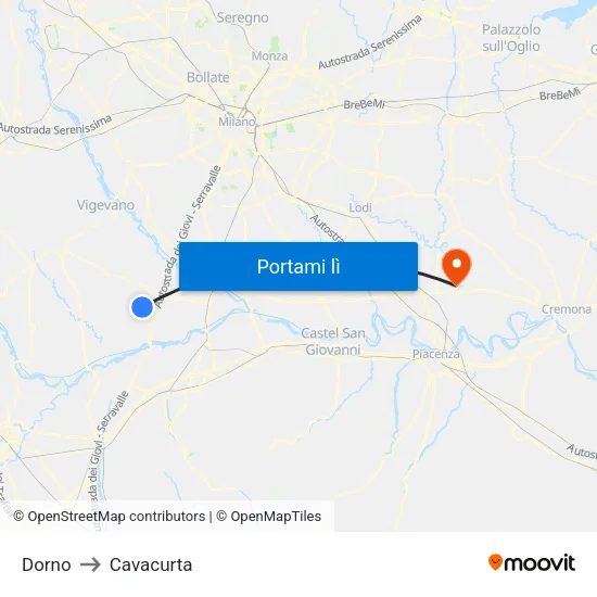 Dorno to Cavacurta map
