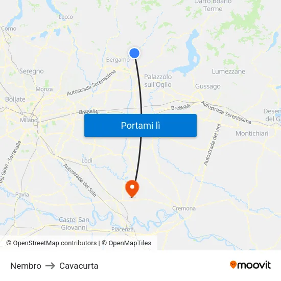 Nembro to Cavacurta map