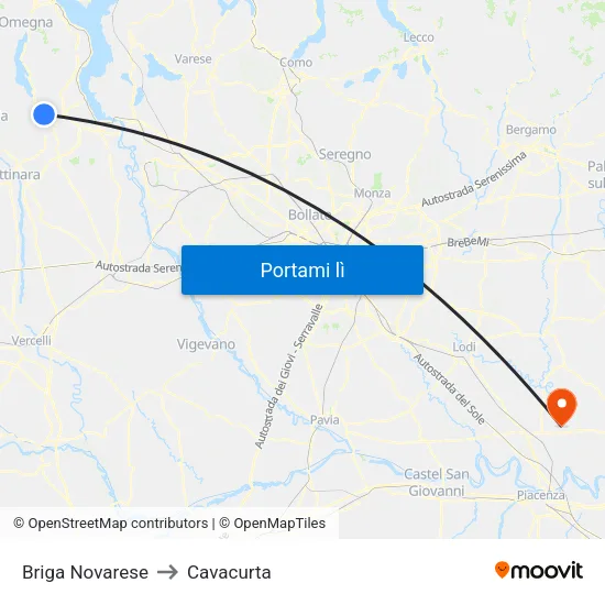 Briga Novarese to Cavacurta map