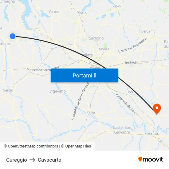 Cureggio to Cavacurta map