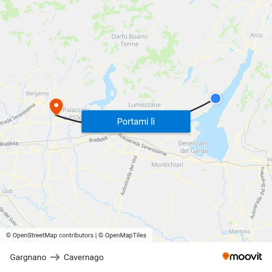 Gargnano to Cavernago map