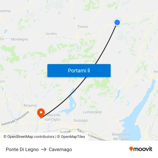 Ponte Di Legno to Cavernago map