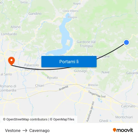 Vestone to Cavernago map