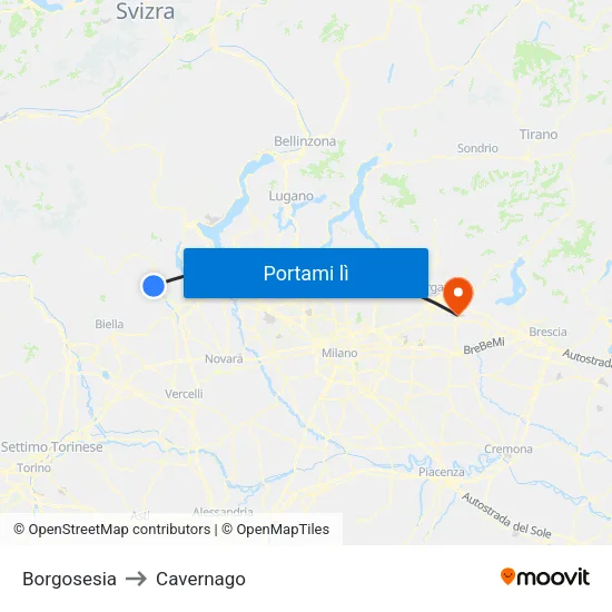 Borgosesia to Cavernago map