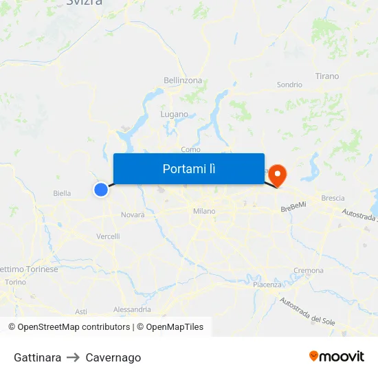 Gattinara to Cavernago map