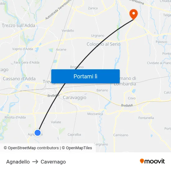 Agnadello to Cavernago map